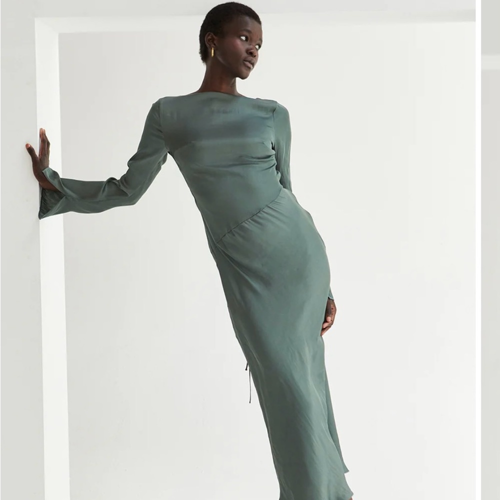 Sage midi satin dress